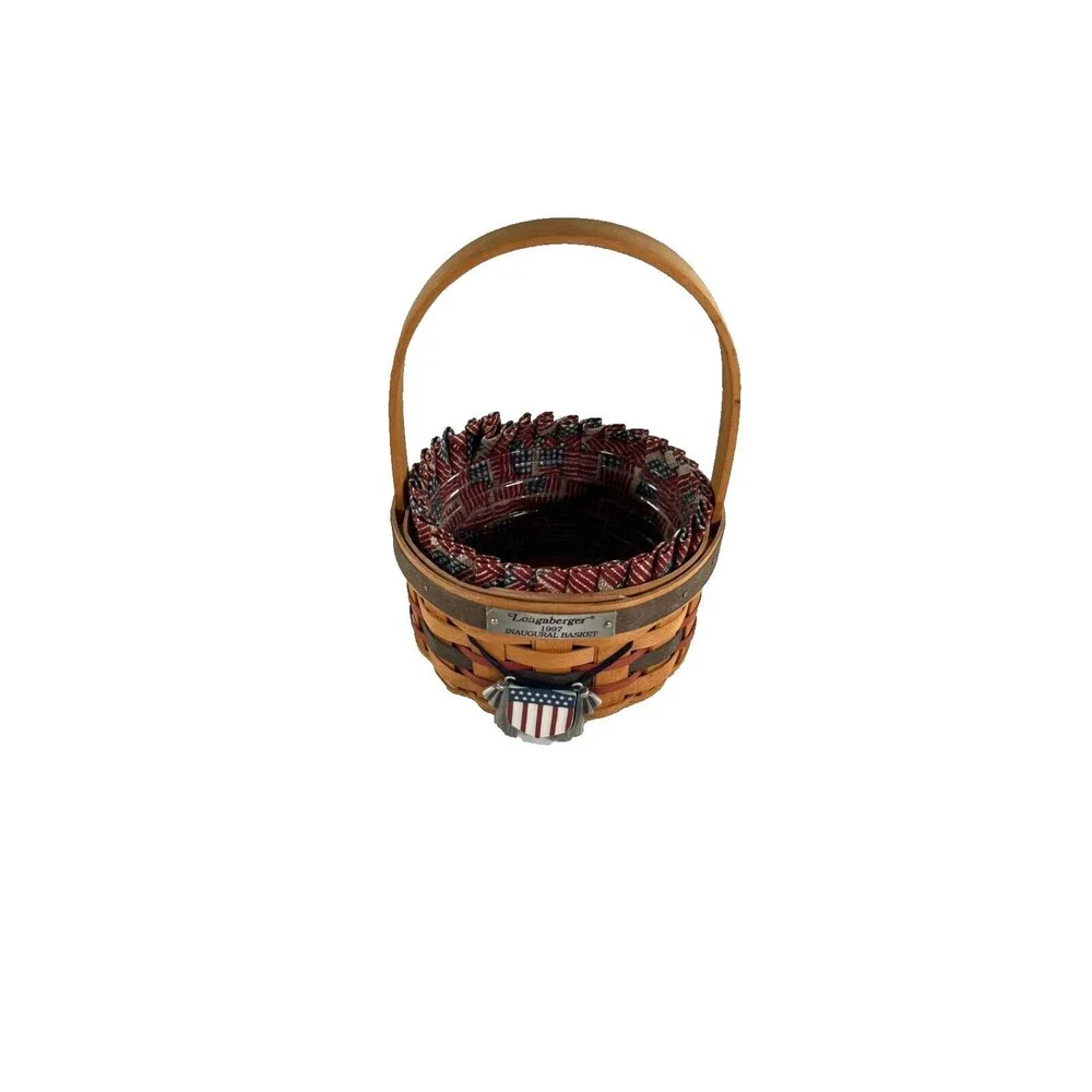 1997 Longaberger Inaugural Basket w/Flag Liner, Protector & Tie-On 5.5